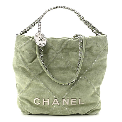 Chanel Suede Stitched Quilted Studded Mini Chanel 22 Light Green 1 of 10