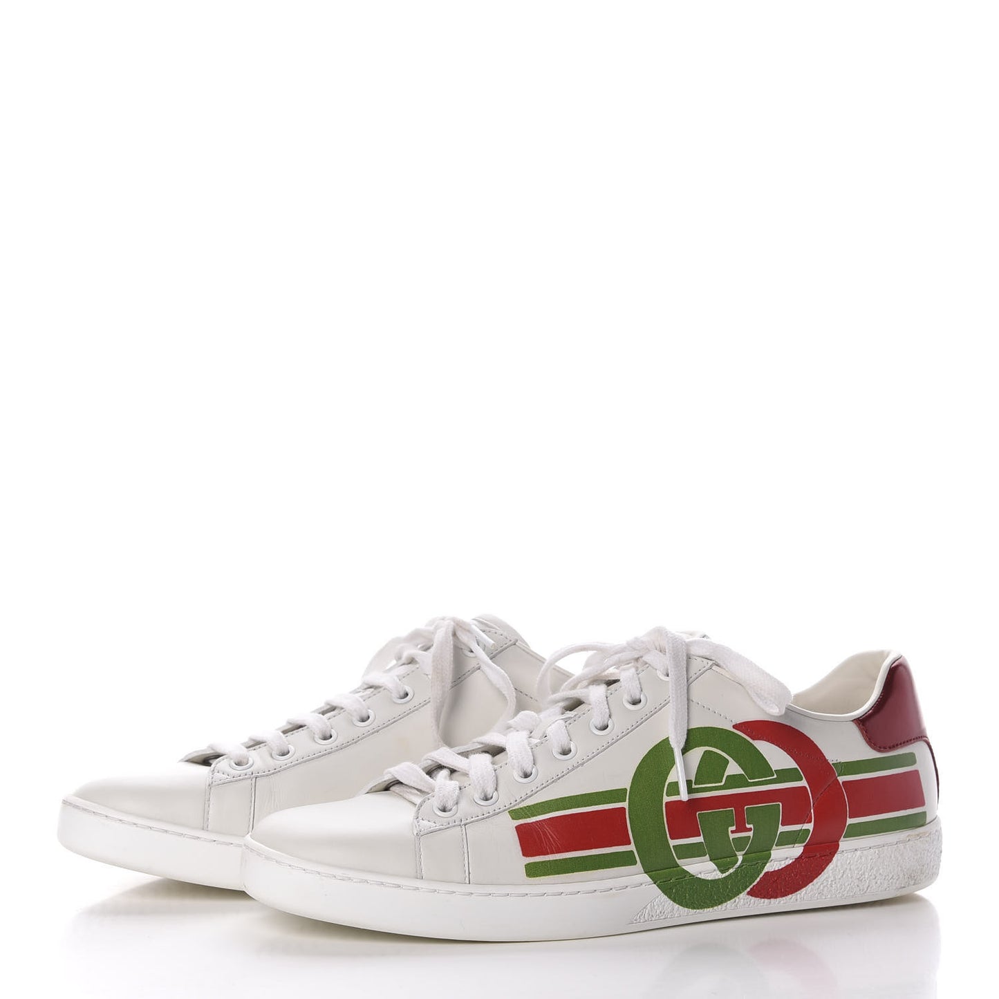 Calfskin Interlocking G Womens New Ace Sneakers 41 White Red Flame Green