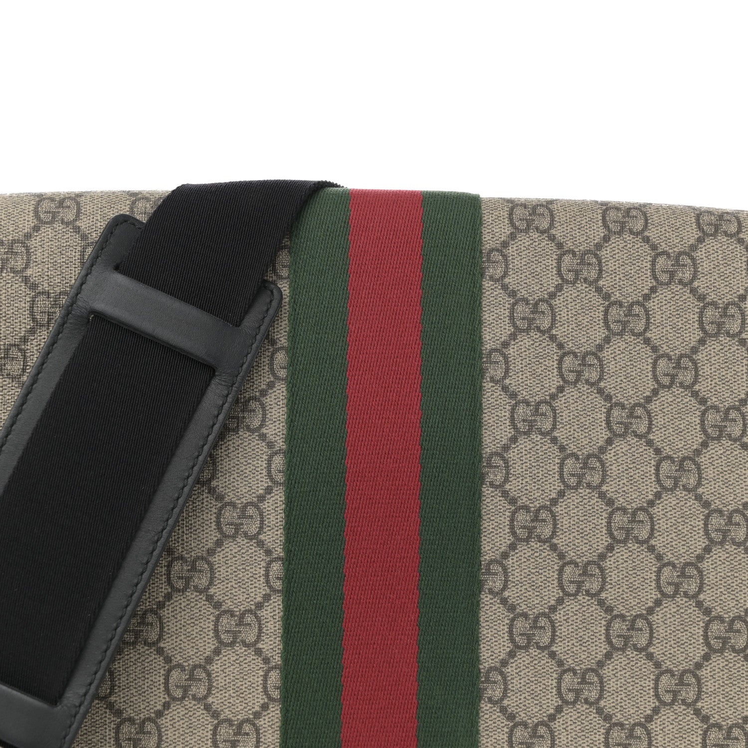 Gucci GG Supreme Monogram Web Flap Messenger Bag Black 15 of 19