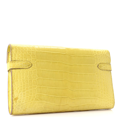 Hermes Matte Alligator Kelly Longue Wallet Mimosa 3 of 12