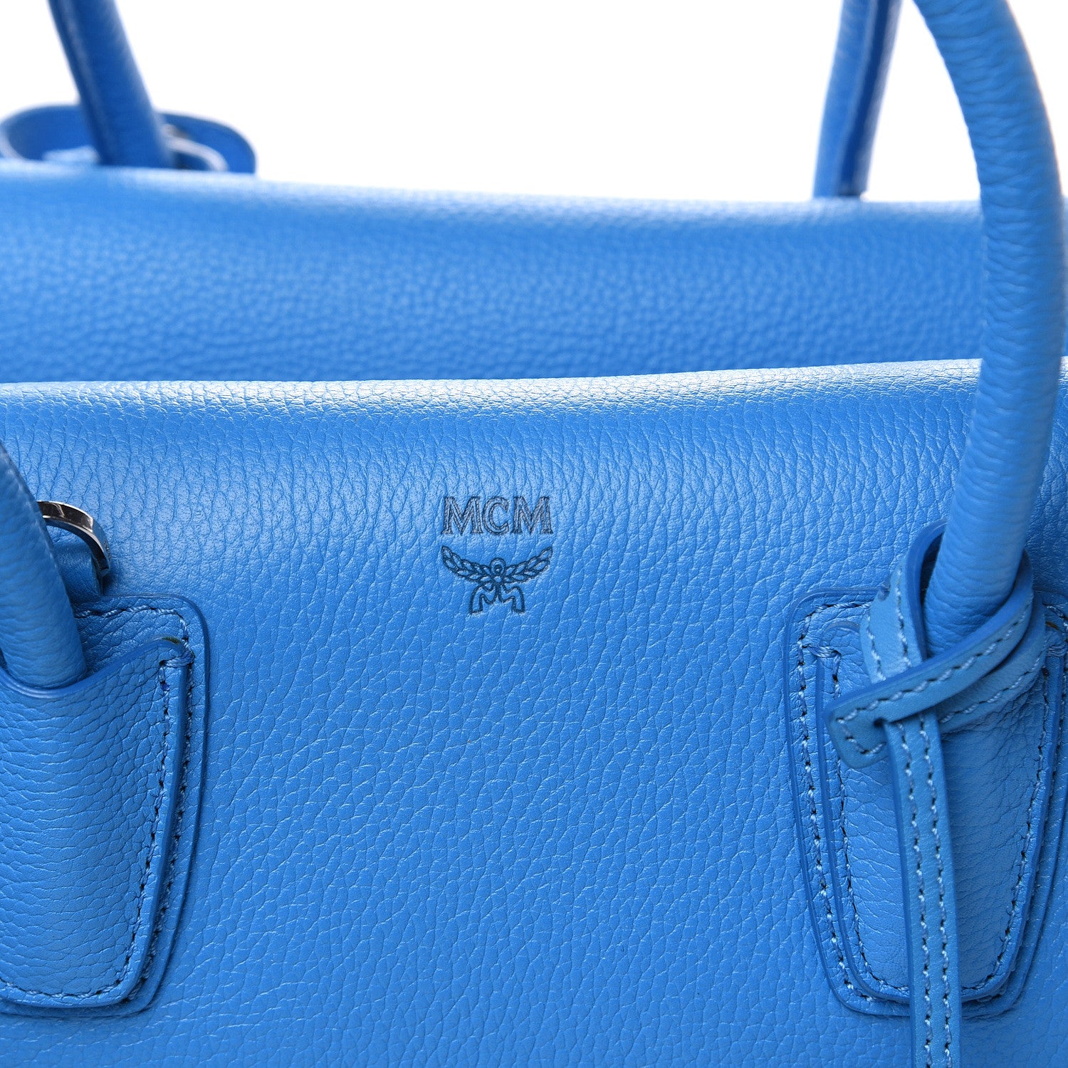 MCM Grained Calfskin Medium Milla Tote Tile Blue 8 of 11