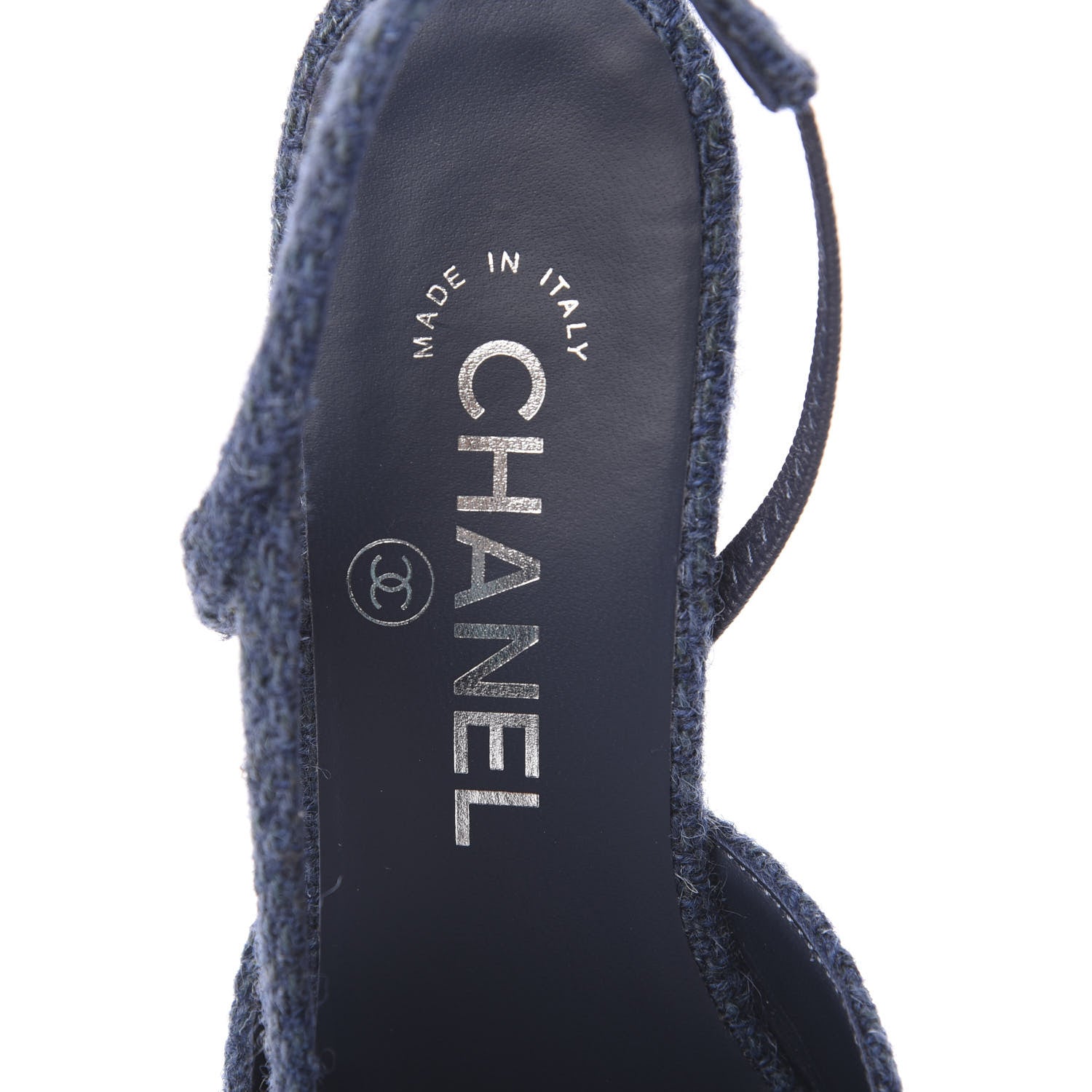 Chanel Tweed Grosgrain Cap Toe CC Slingback Pumps 35 Blue Black 6 of 8