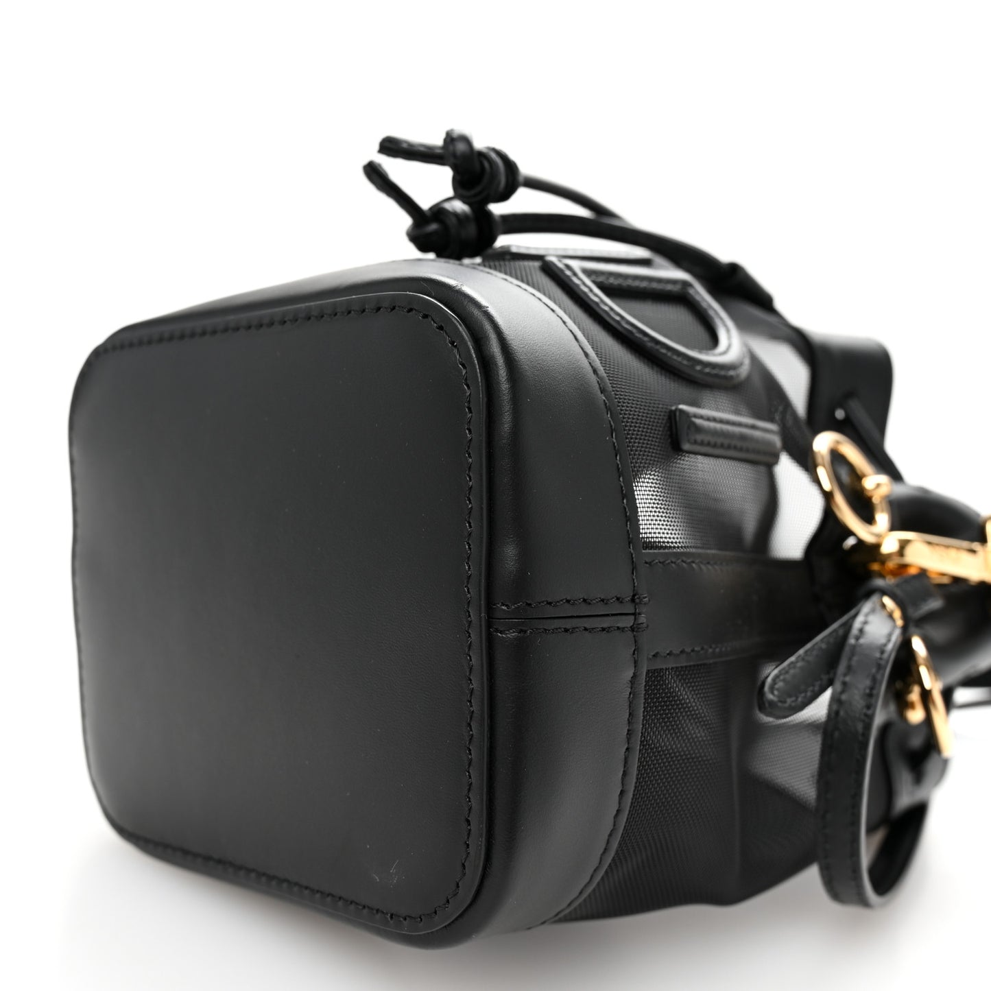 Mesh Vitello King F is Fendi Logo Embroidered Mini Mon Tresor Bucket Bag Black