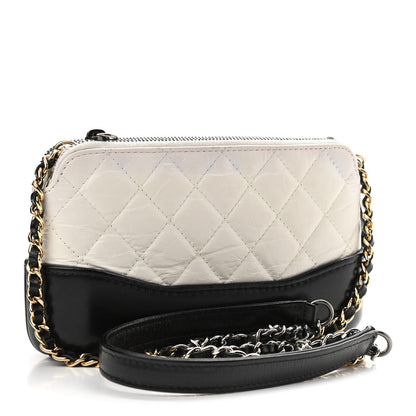 Chanel Aged Calfskin Quilted Small Gabrielle Clutch With Chain White Black 3 of 16