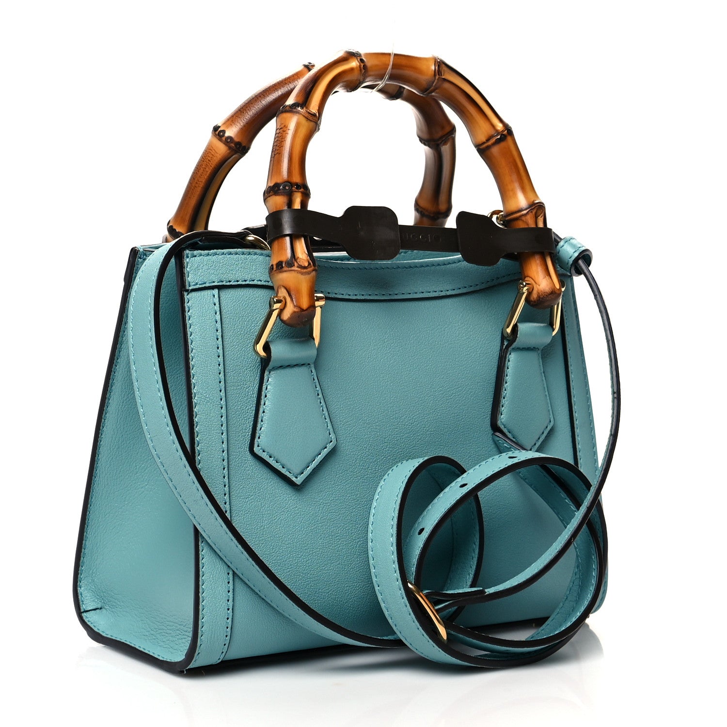 Gucci Wonka Grain Calfskin Mini Diana Tote Bag Dusty Azure Orange Fluo 3 of 11