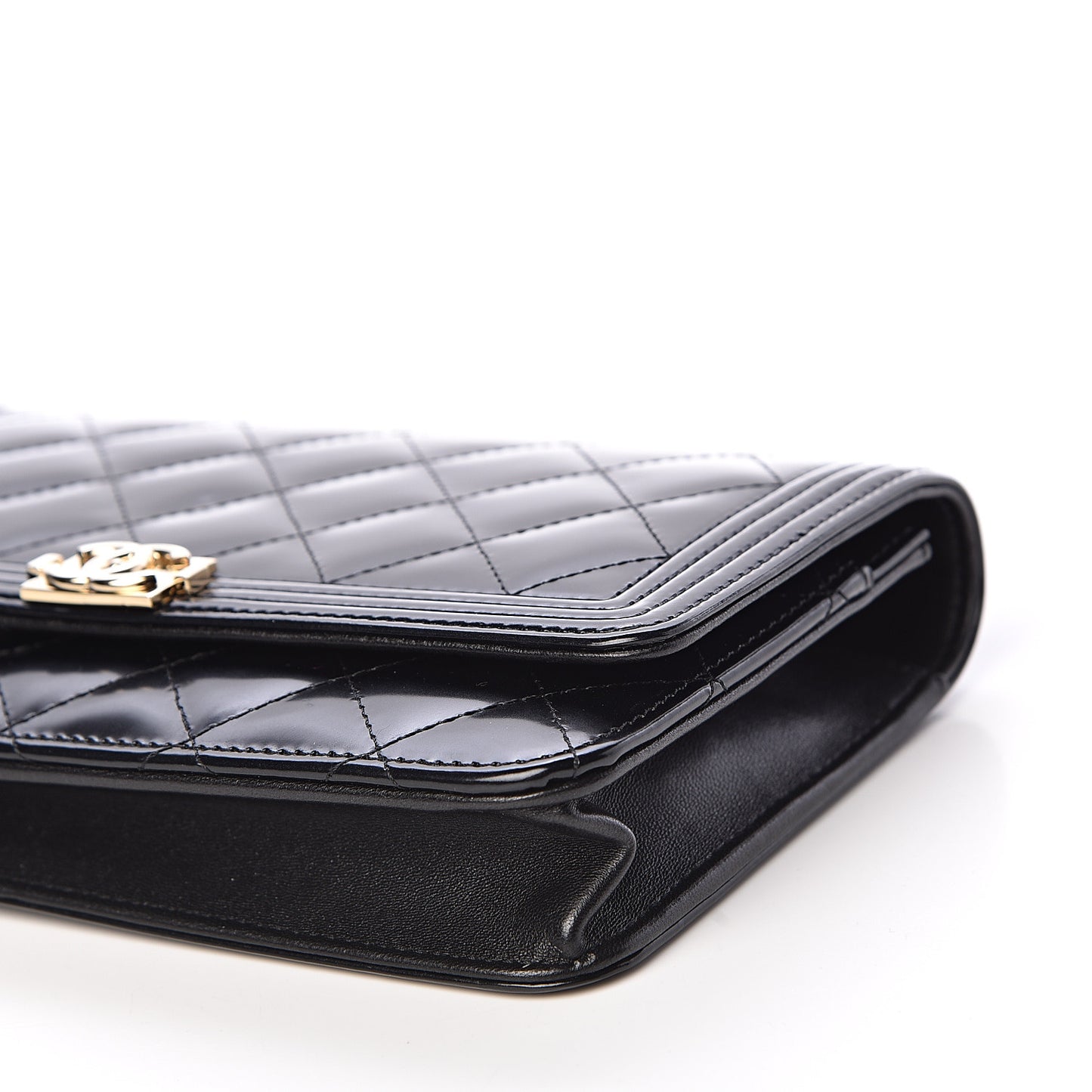 Patent Calfskin Quilted Boy Wallet On Chain WOC Black