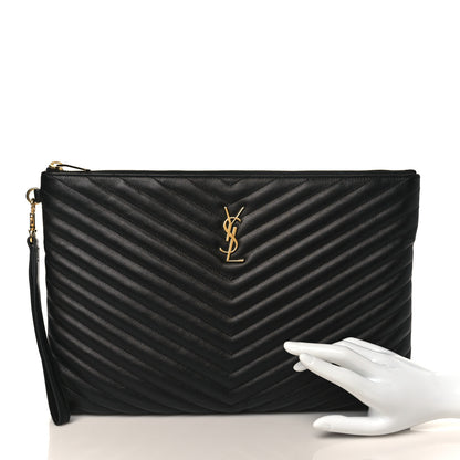 Saint Laurent Calfskin Matelasse Chevron Monogram Document Holder Black 2 of 8