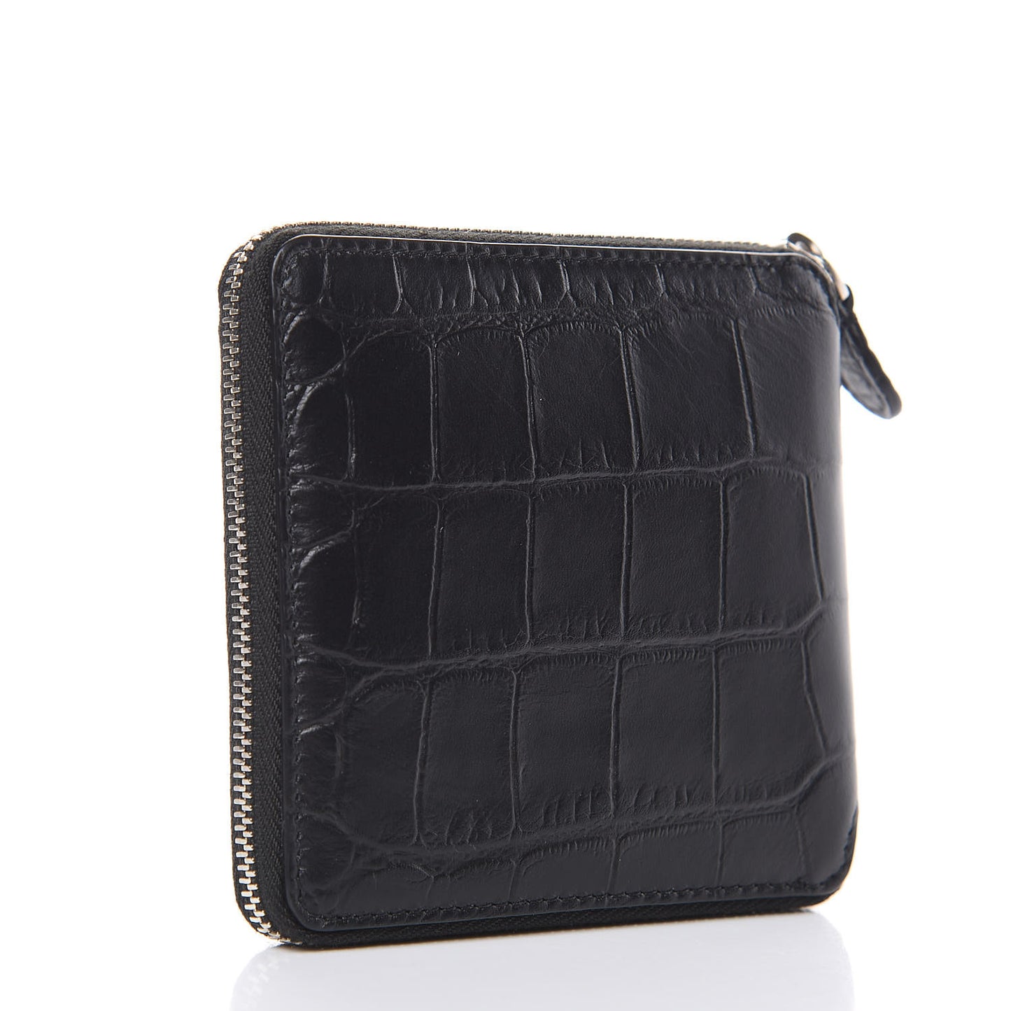 Calfskin Logo Crocodile Embossed Zip Around Wallet Black