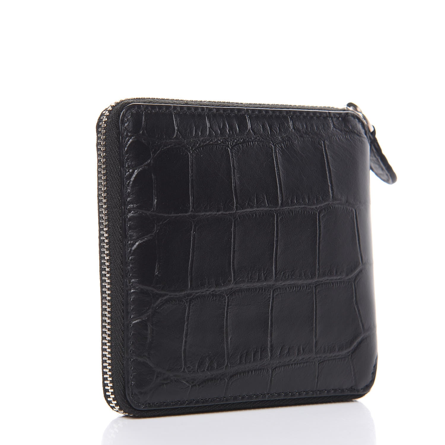 Balenciaga Calfskin Logo Crocodile Embossed Zip Around Wallet Black 3 of 7