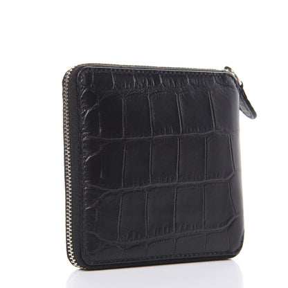 Balenciaga Calfskin Logo Crocodile Embossed Zip Around Wallet Black 3 of 7