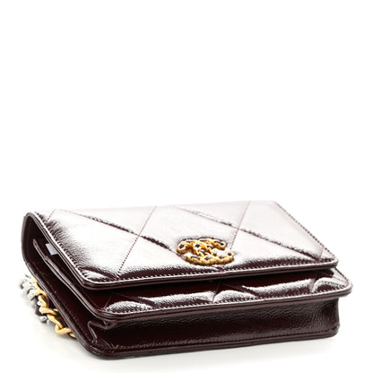 Chanel Shiny Crumpled Calfskin Quilted Chanel 19 Wallet On Chain WOC Burgundy 4 of 12