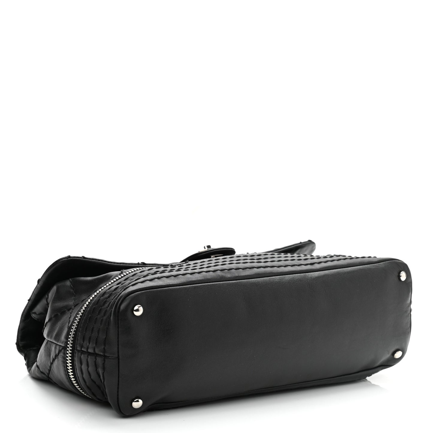 Calfskin Stitched Large Expandable Flap Bag Black