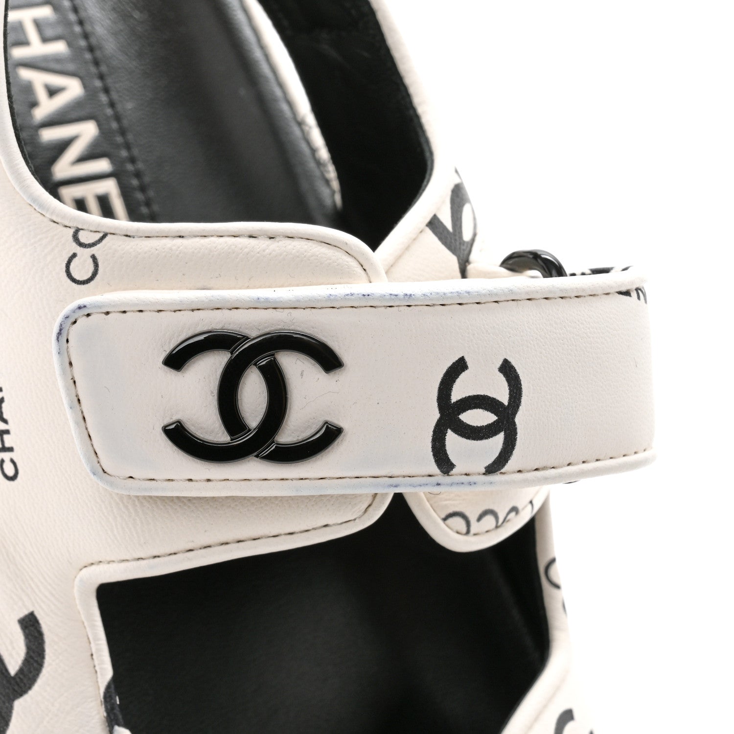 Chanel Lambskin Printed CC Velcro Dad Sandals 38 White Black 9 of 9