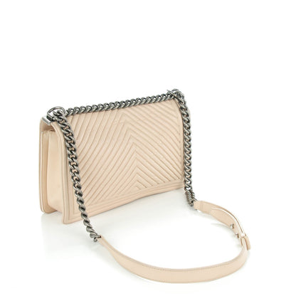 Chanel Wrinkled Lambskin Chevron New Medium Boy Flap Beige 3 of 8