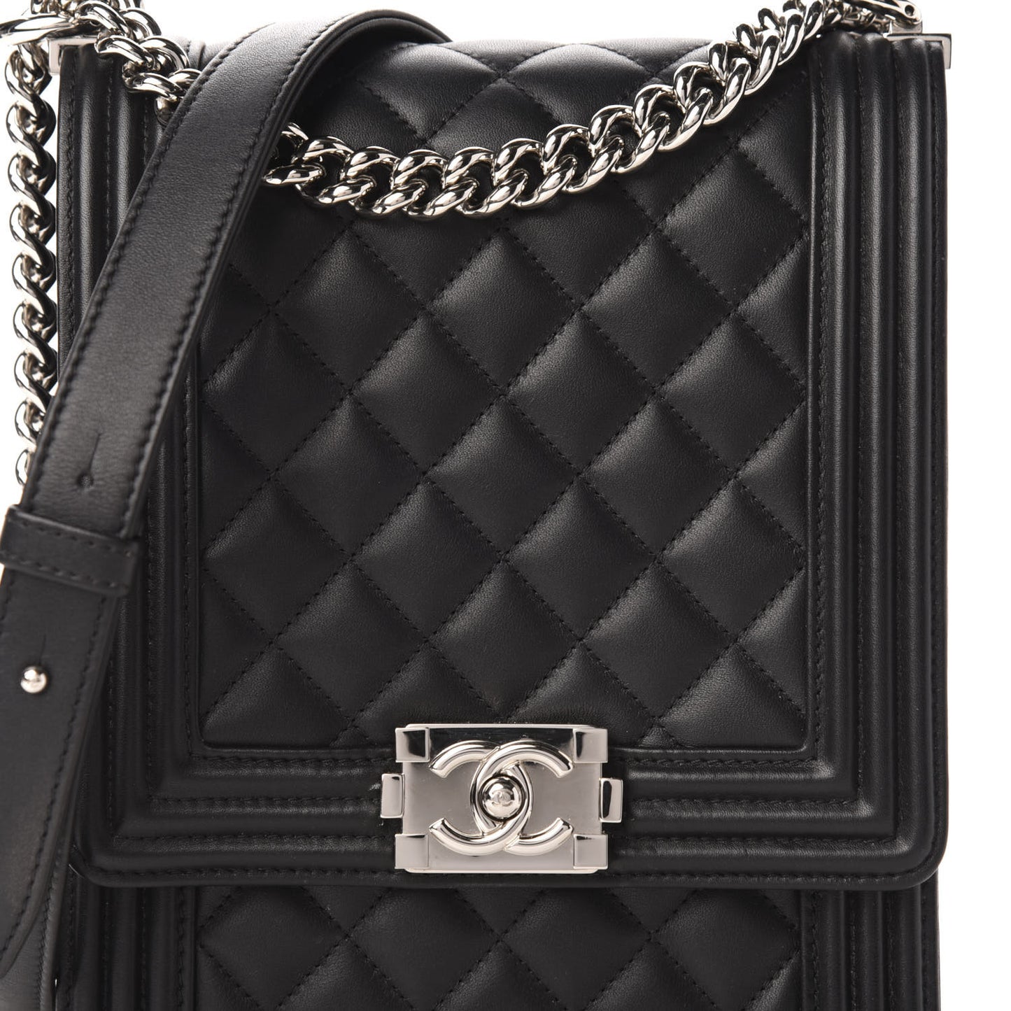 Calfskin Quilted North South Boy Flap Black