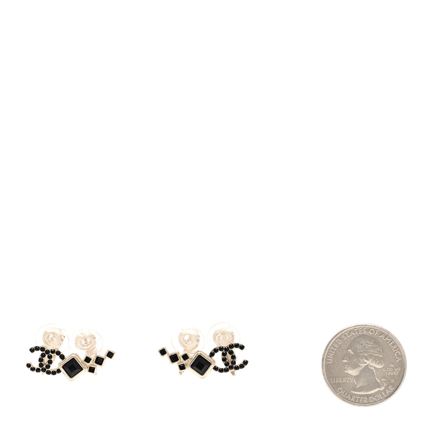 Metal Crystal Enamel CC Clip On Earrings Black