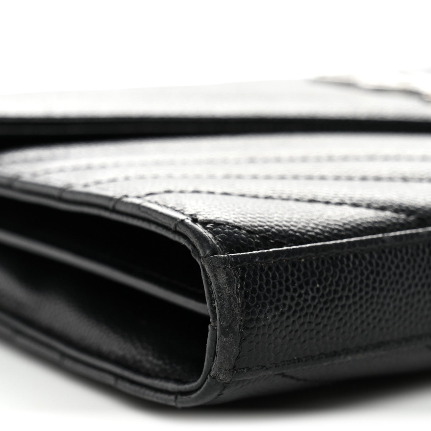 Saint Laurent Grain De Poudre Matelasse Chevron Monogram Chain Wallet  Black 10 of 12