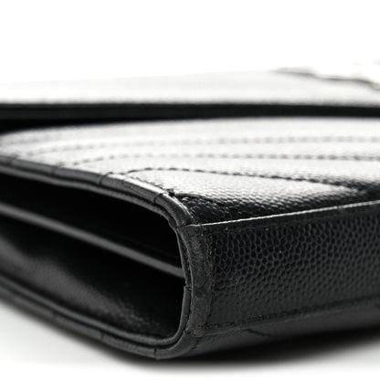 Saint Laurent Grain De Poudre Matelasse Chevron Monogram Chain Wallet  Black 10 of 12