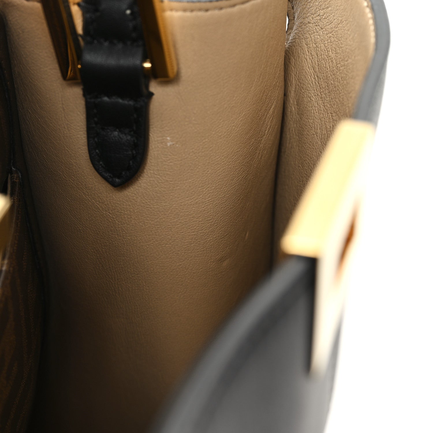 Fendi Vitello Seta Glazed Fabric FF 1974 Medium Peekaboo X-Lite Black Mogano Panna 12 of 12