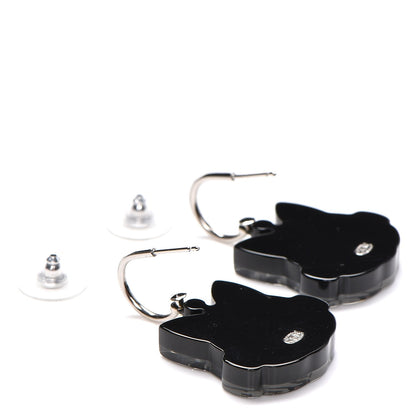 Chanel Resin Emoji Robot Cat Dangle Earrings Black Iridescent Grey 3 of 4