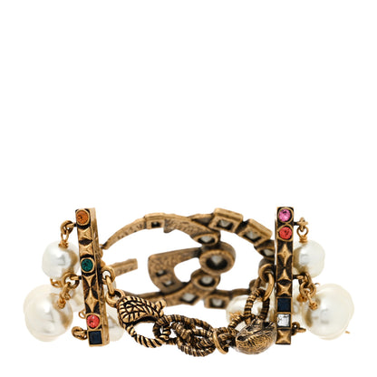 Gucci Metal Crystal Pearl Double G Bracelet Aged Gold Multicolor 3 of 4