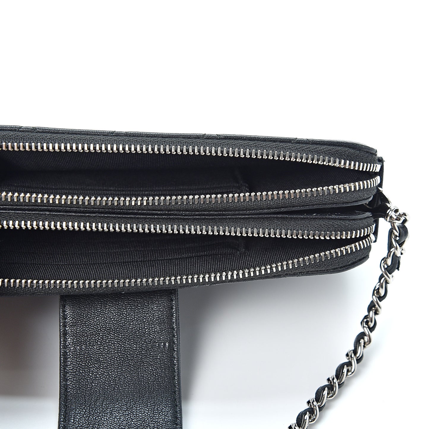 Goatskin Quilted CC Box Clutch With Chain Black
