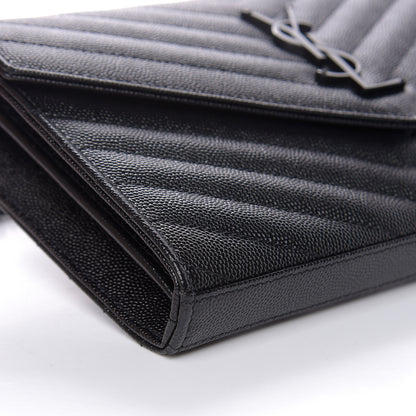 Saint Laurent Grain De Poudre Matelasse Chevron Monogram Chain Wallet Black 7 of 8