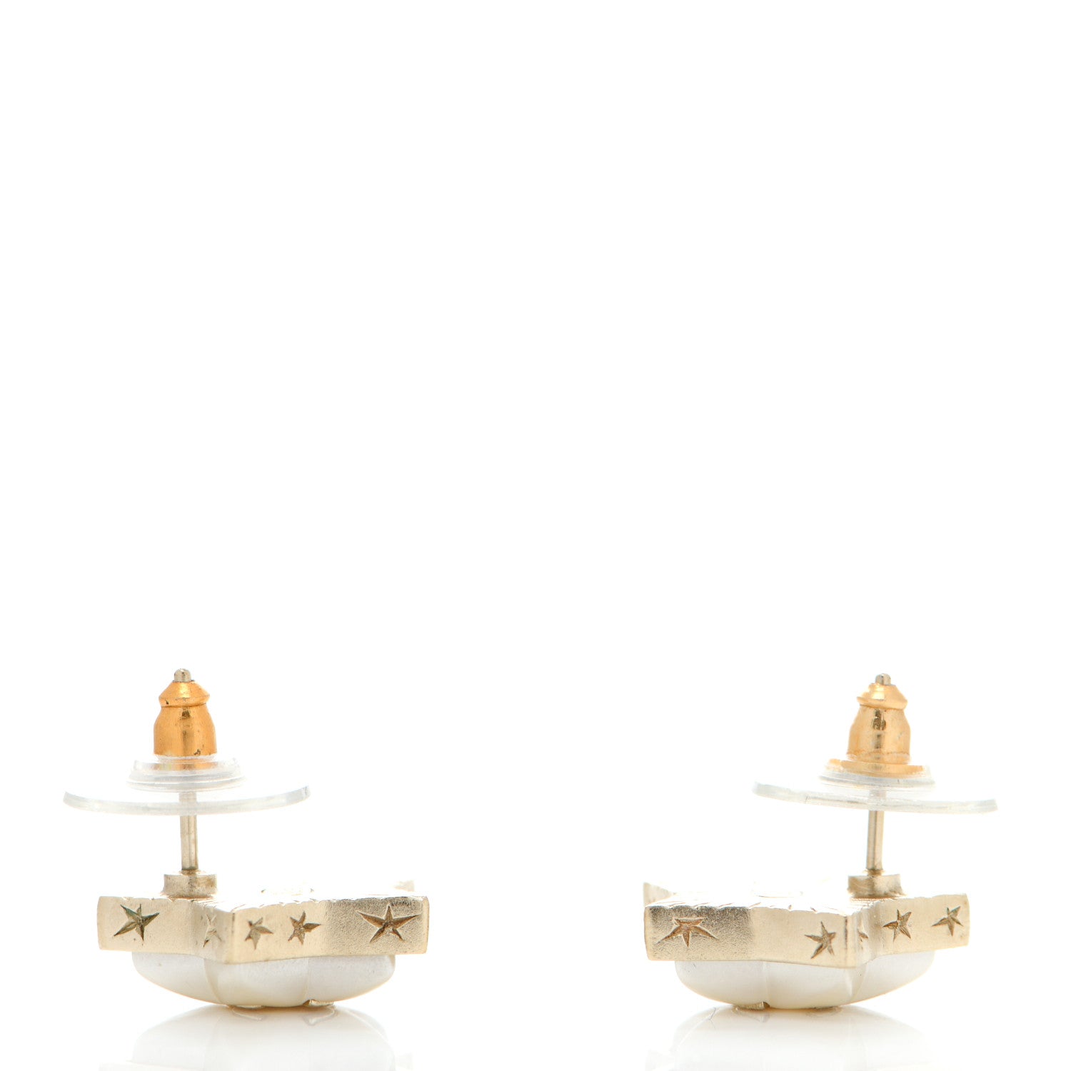 Chanel Resin Metal CC Star Earrings Gold Pearly White 3 of 4