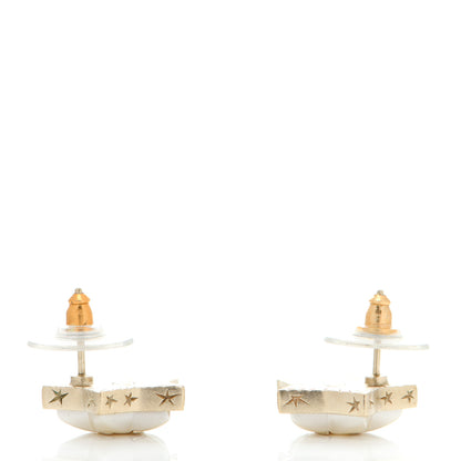 Chanel Resin Metal CC Star Earrings Gold Pearly White 3 of 4