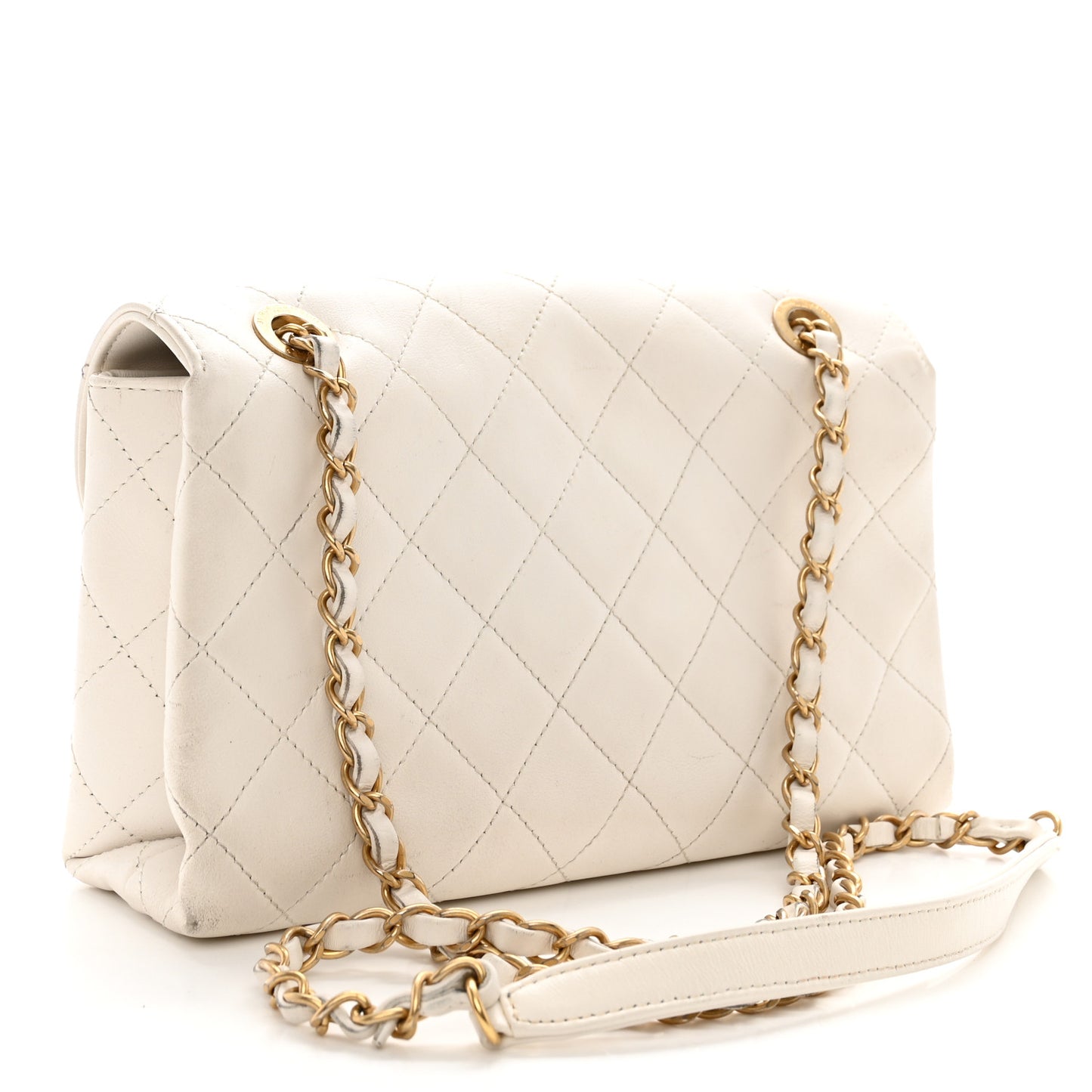 Calfskin Quilted Enchained Flap White