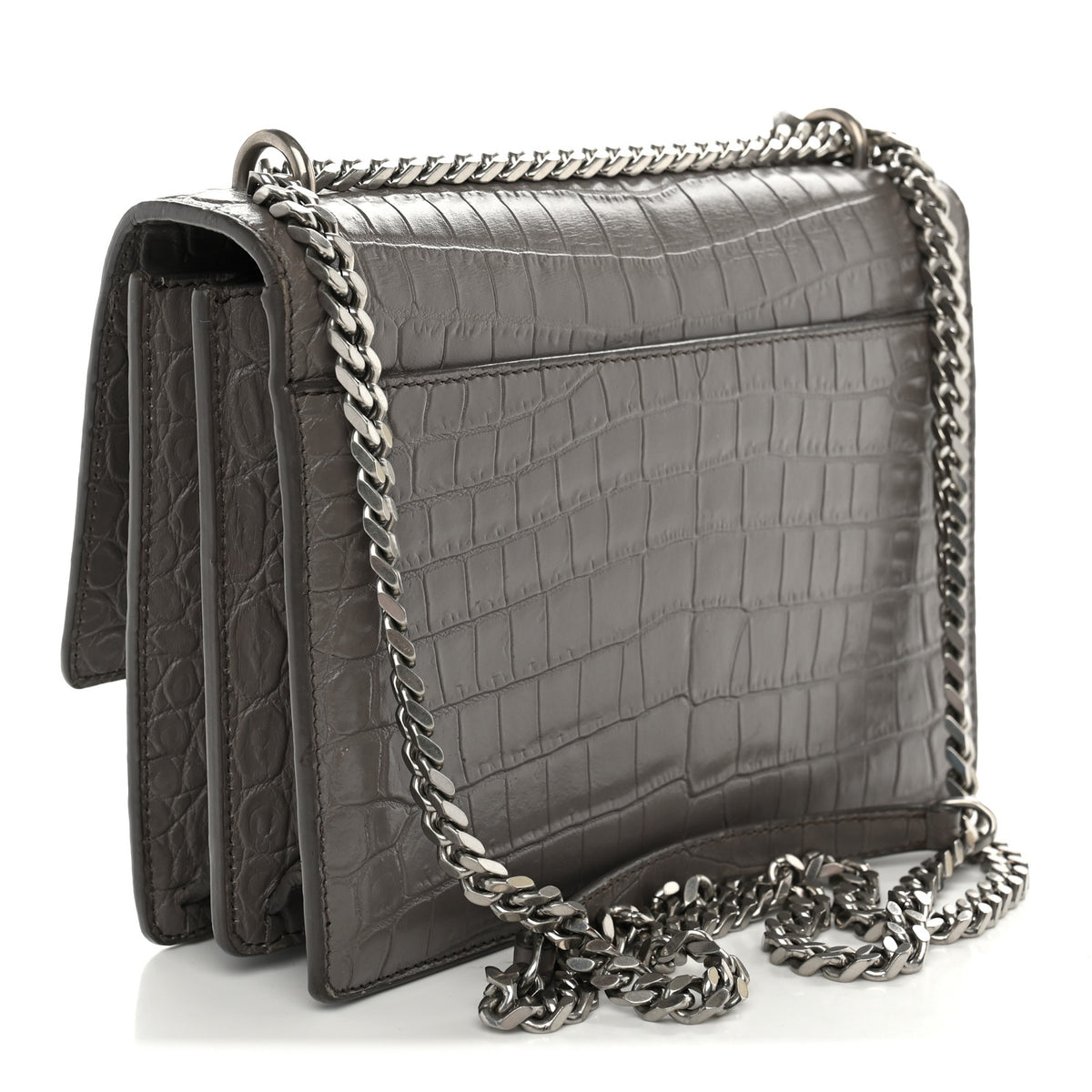 Saint Laurent Calfskin Crocodile Embossed Medium Monogram Sunset Fog 2 of 13