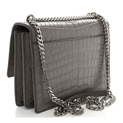 Saint Laurent Calfskin Crocodile Embossed Medium Monogram Sunset Fog 2 of 13