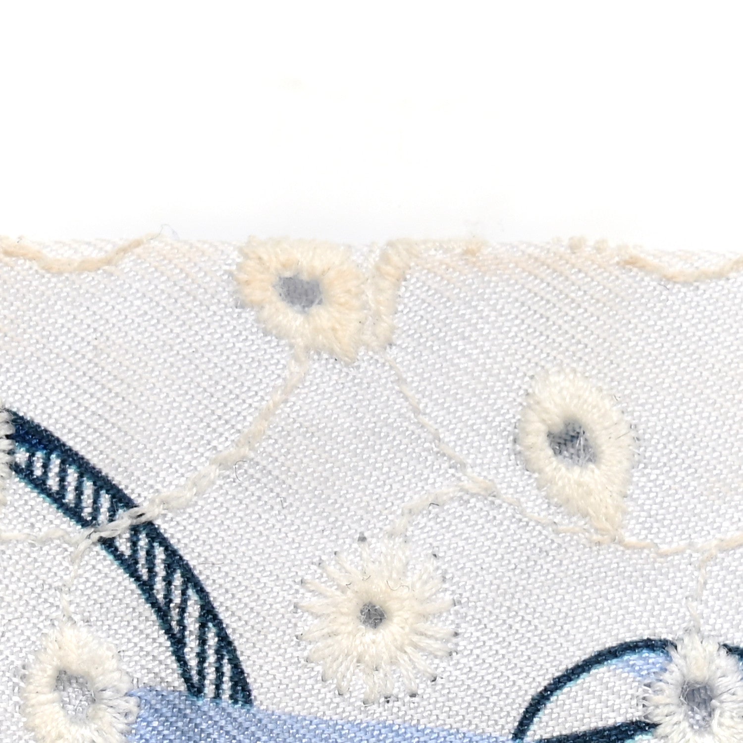 Hermes Silk Embroidered Do Re Boucles Broderie Anglaise Twilly Bleu White Marine 4 of 5