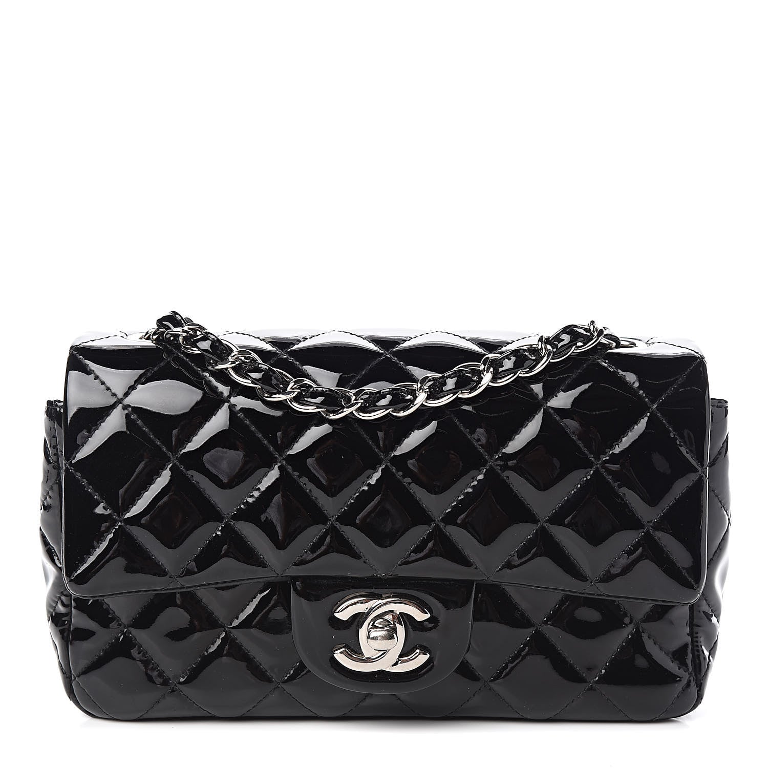 Chanel Patent Calfskin Quilted Mini Rectangular Flap Black 1 of 12