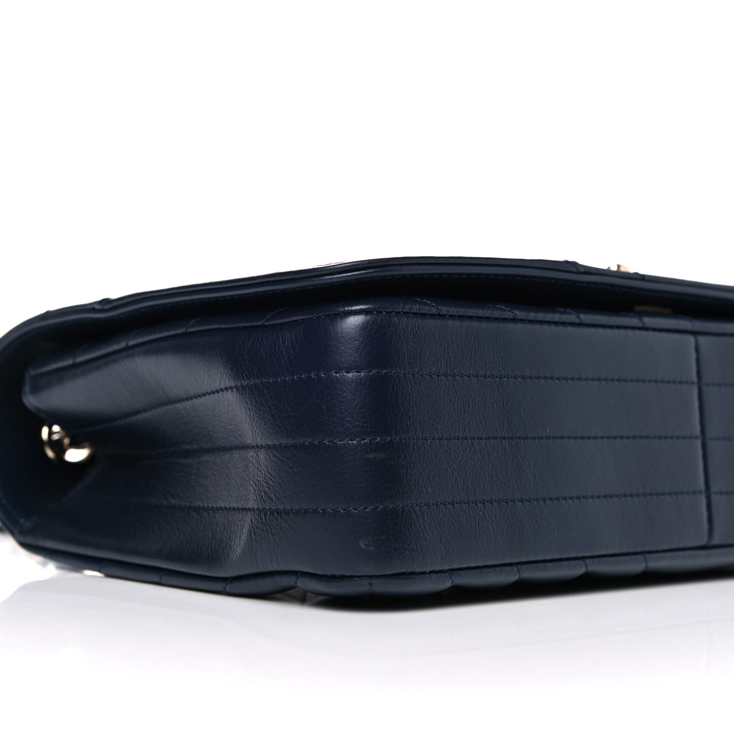 Calfskin Chevron Quilted Medium Statement Flap Navy Blue