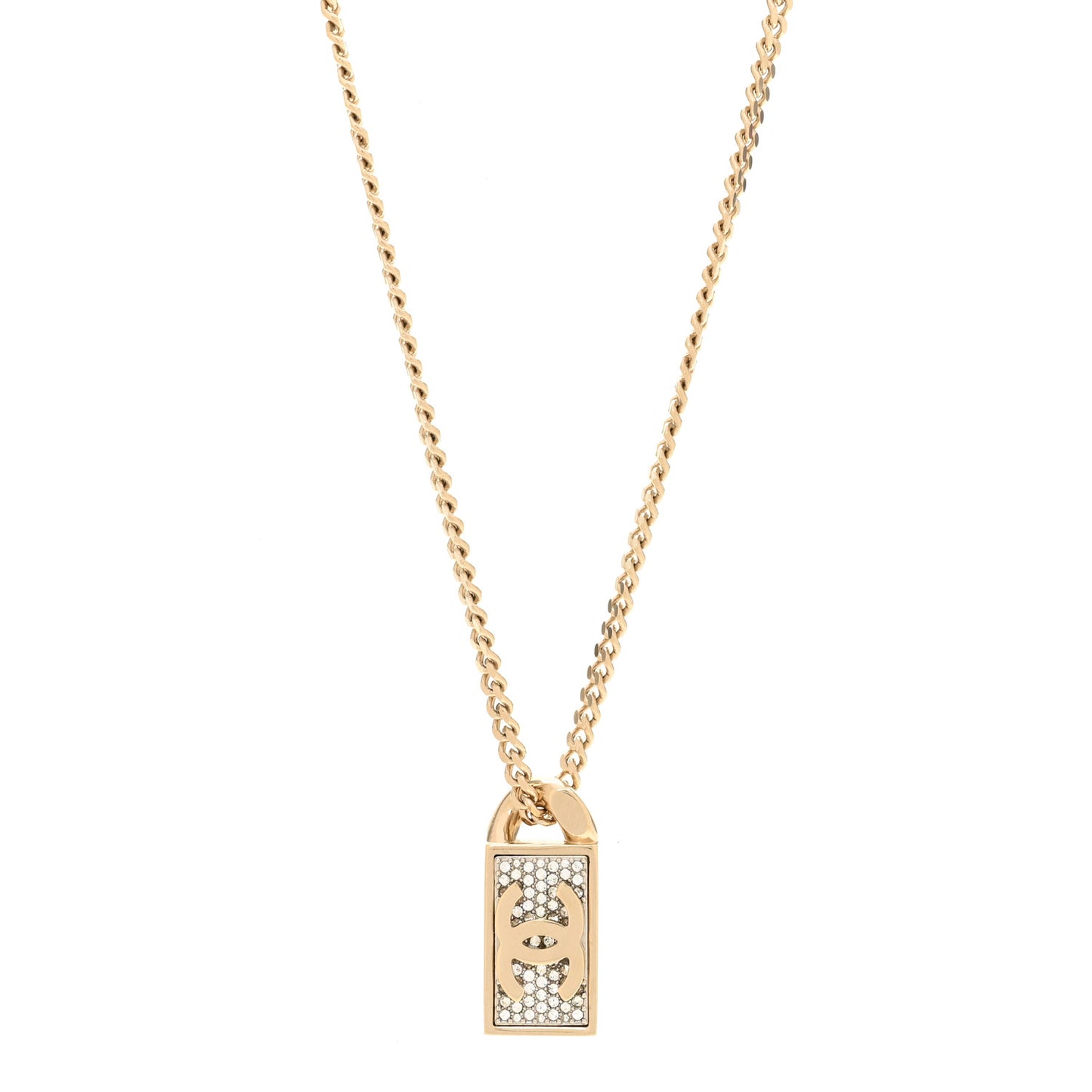 Crystal Dog Tag Charm Necklace Gold