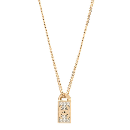 Chanel Crystal Dog Tag Charm Necklace Gold 4 of 6