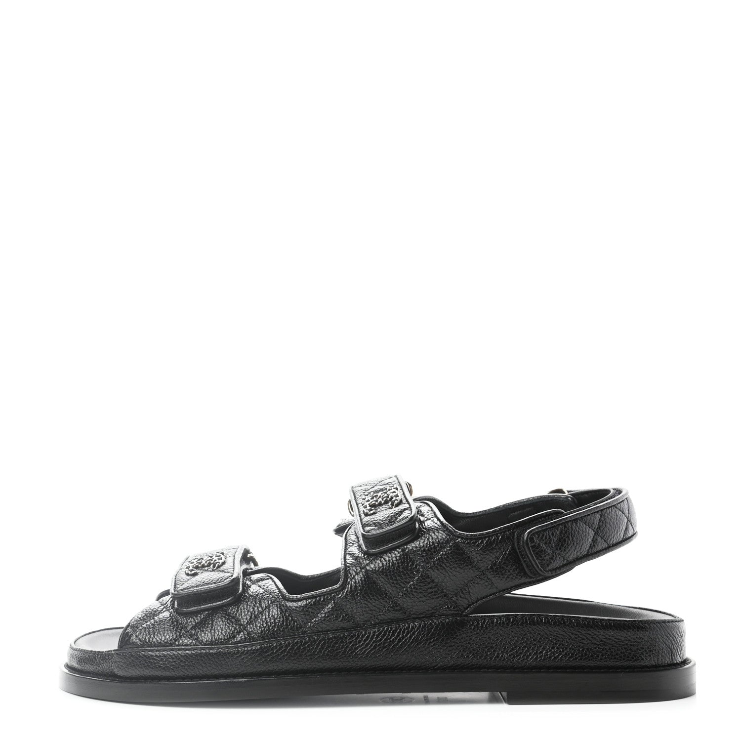 Chanel Grained Calfskin Velcro Dad Sandals 39.5 Black 1 of 8