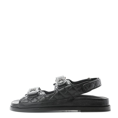 Chanel Grained Calfskin Velcro Dad Sandals 39.5 Black 1 of 8