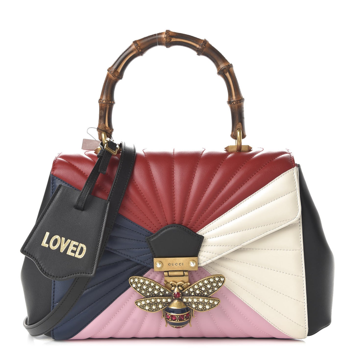 Calfskin Bamboo Trapuntata Queen Margaret Top Handle Bag Blue Agata Hibiscus Red Mystic White Sugar Pink