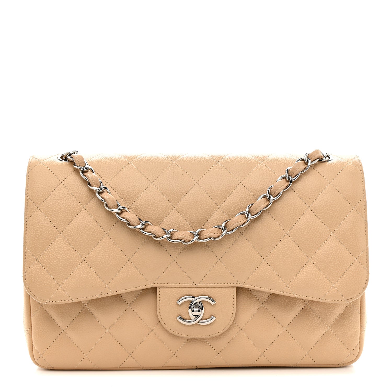 Chanel Caviar Quilted Jumbo Double Flap Light Beige 1 of 12