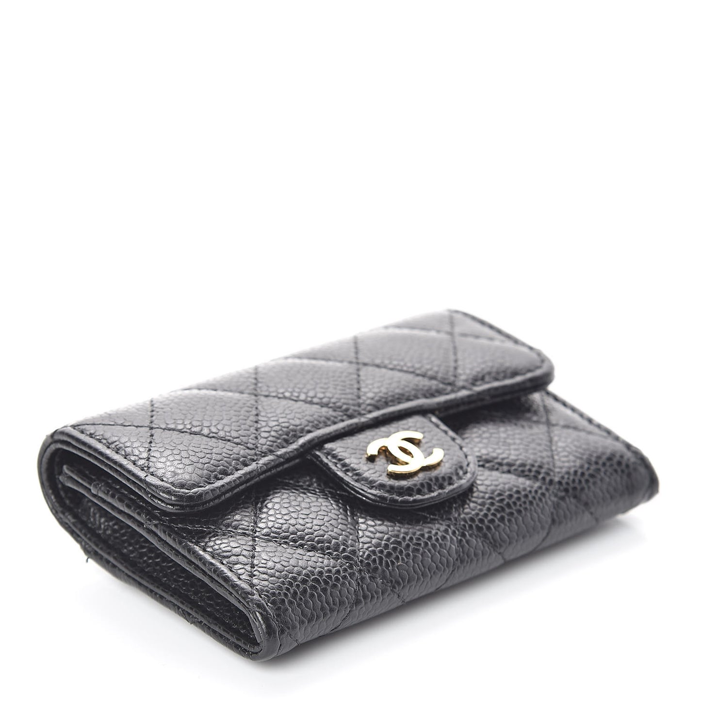Caviar Quilted Flap Card Holder Wallet Black
