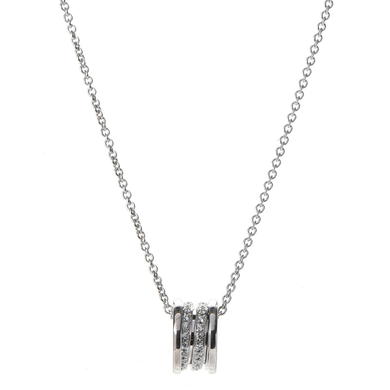 Bulgari 18K White Gold Diamond B.Zero1 Pave Pendant Necklace 1 of 7