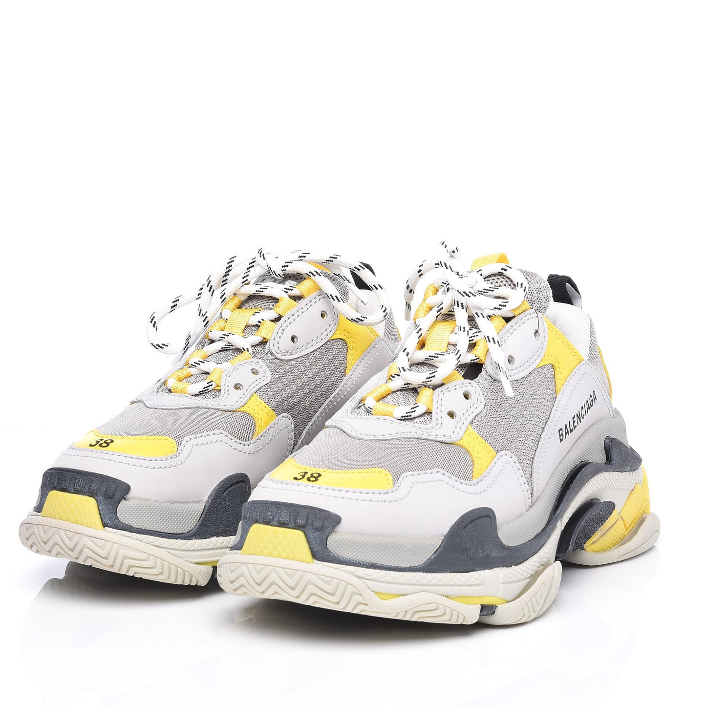 Fabric Mesh Womens Triple S Sneakers 38 Yellow Grey White