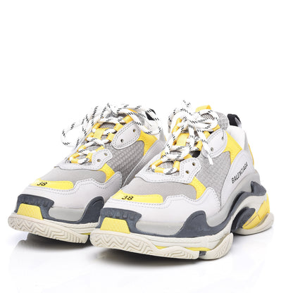 Balenciaga Fabric Mesh Womens Triple S Sneakers 38 Yellow Grey White 3 of 8