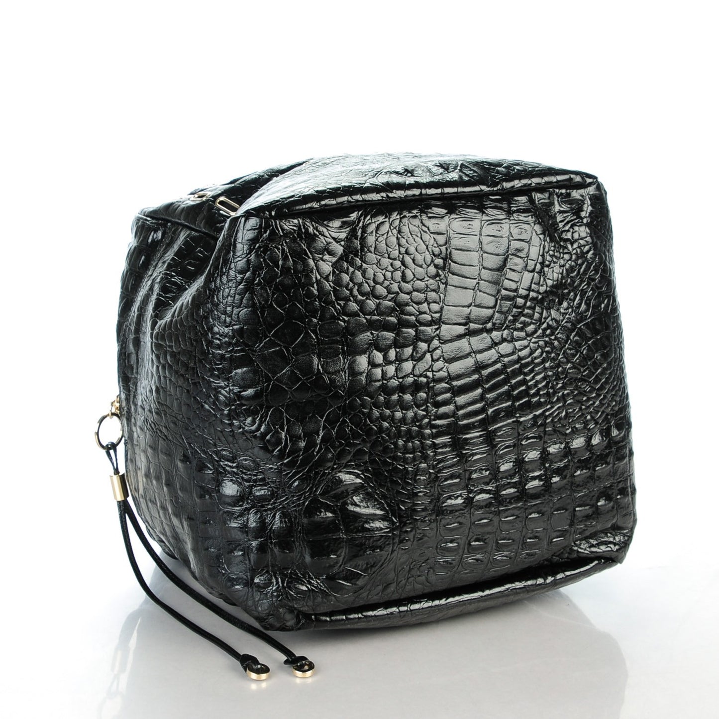 Patent Crocodile Embossed Satchel Black