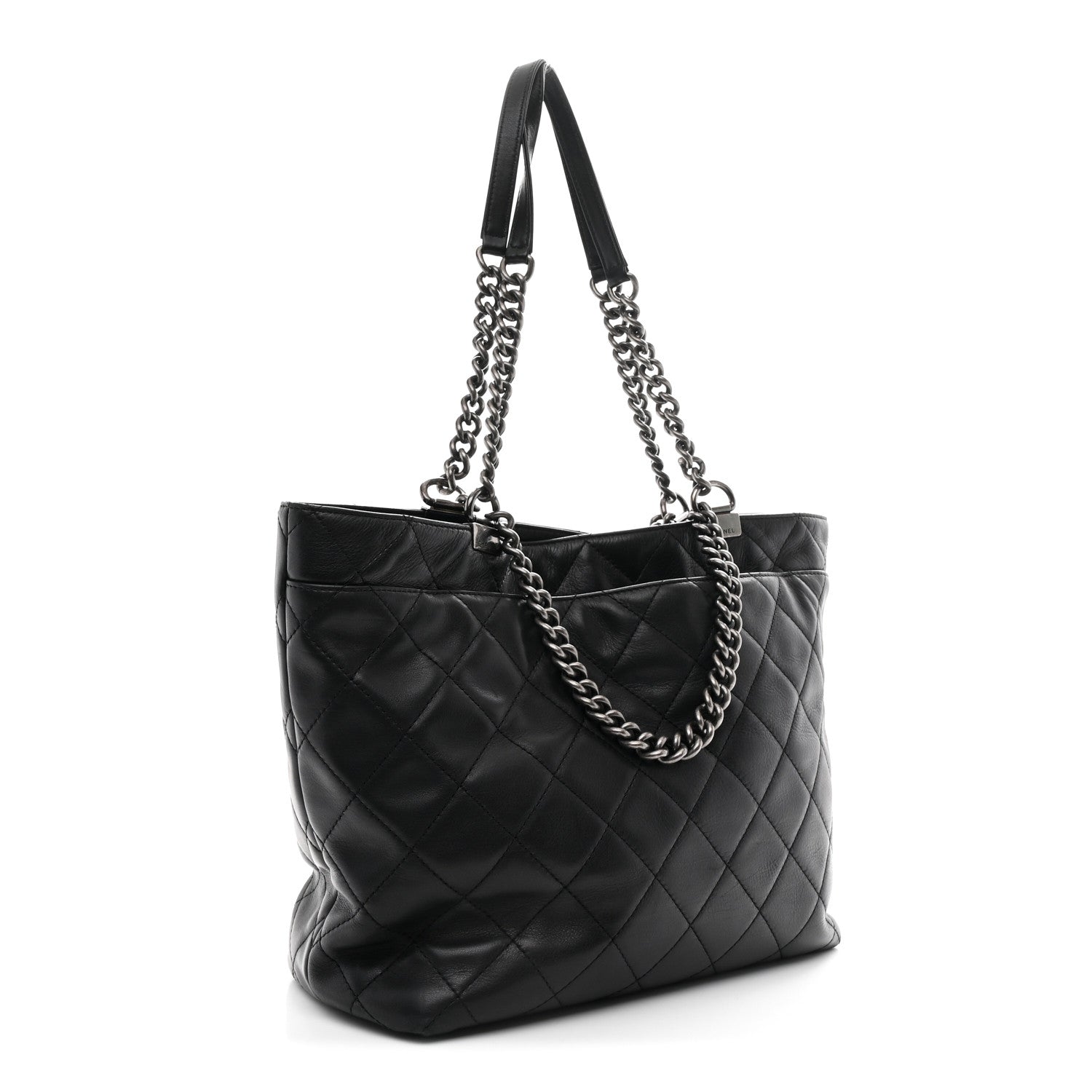 Chanel Calfskin Quilted Large Shopping In Chains Tote Black 3 of 10