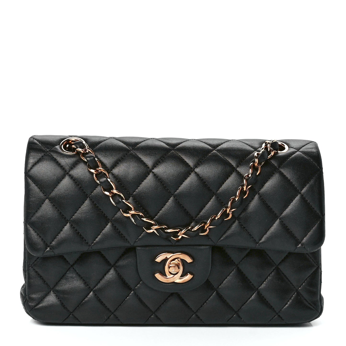 Lambskin Quilted Small Double Flap Black