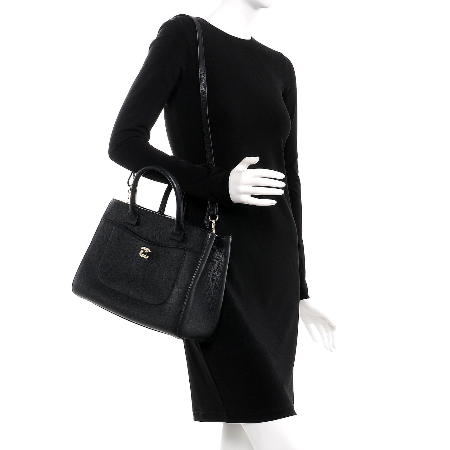 Grained Calfskin Small Neo Executive Shopper Tote Black