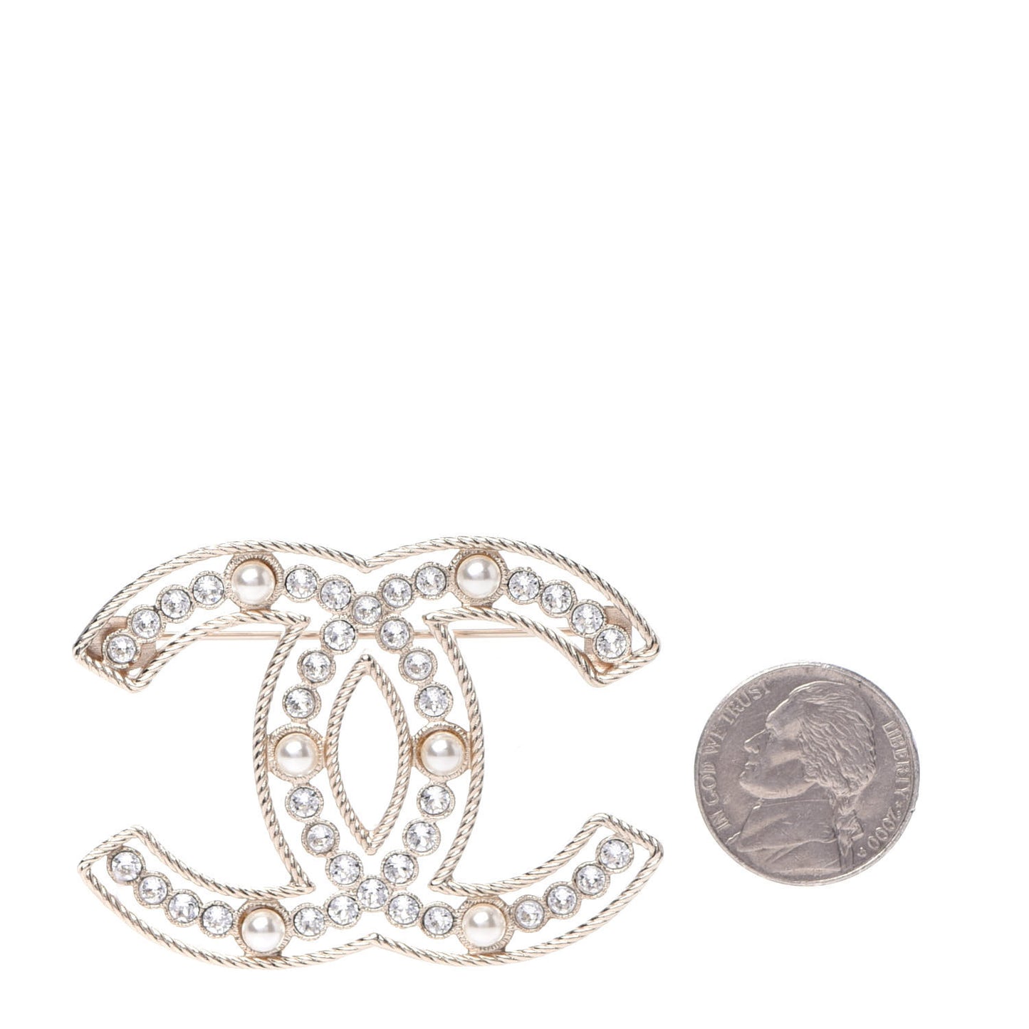 Pearl Crystal Sparkling Pearls CC Brooch Gold